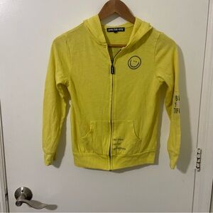 Peace Love World Kids Bright Yellow Hoodie with graphic print and zipper